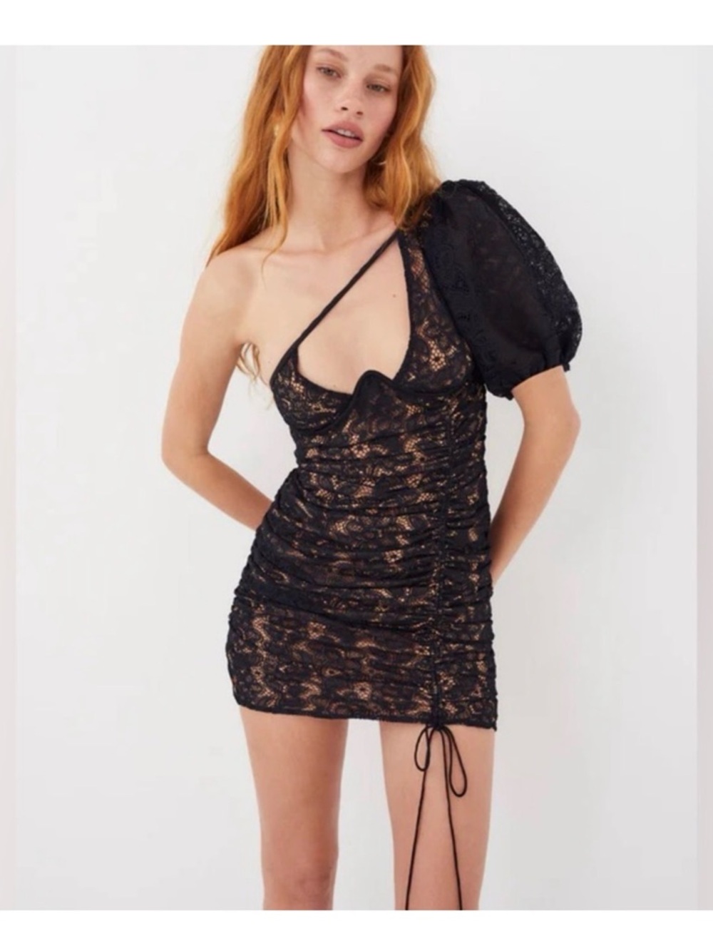 For Love & Lemons Halle One-Shoulder Lace Mini Dress